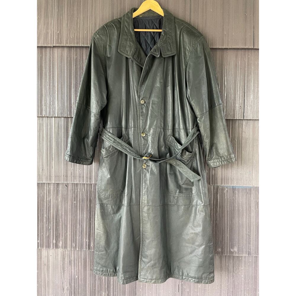 🔥VTG Club Uomo Peek & Cloppenburg German Leather Long Coat Quilt Blanket Lined